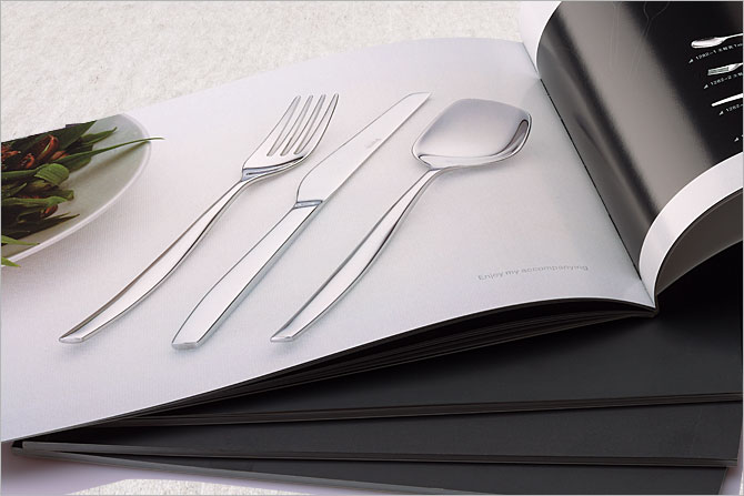 黑眼睛广告为Pama印刷的产品画册内页实拍效果，印刷工艺为CMYK+专银（五色印刷）